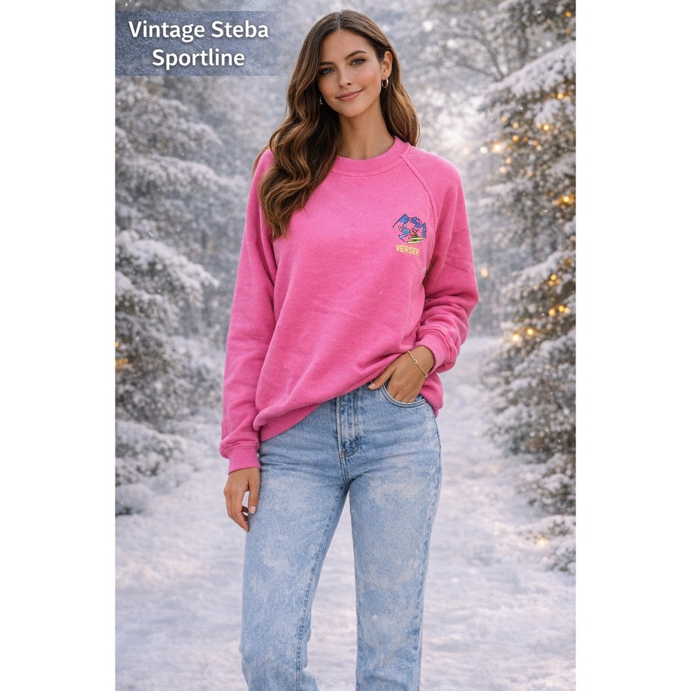 Vintage Steba‎ Sportline Ski Sweatshirt Women's L Pink Graphic Crewneck Swiss